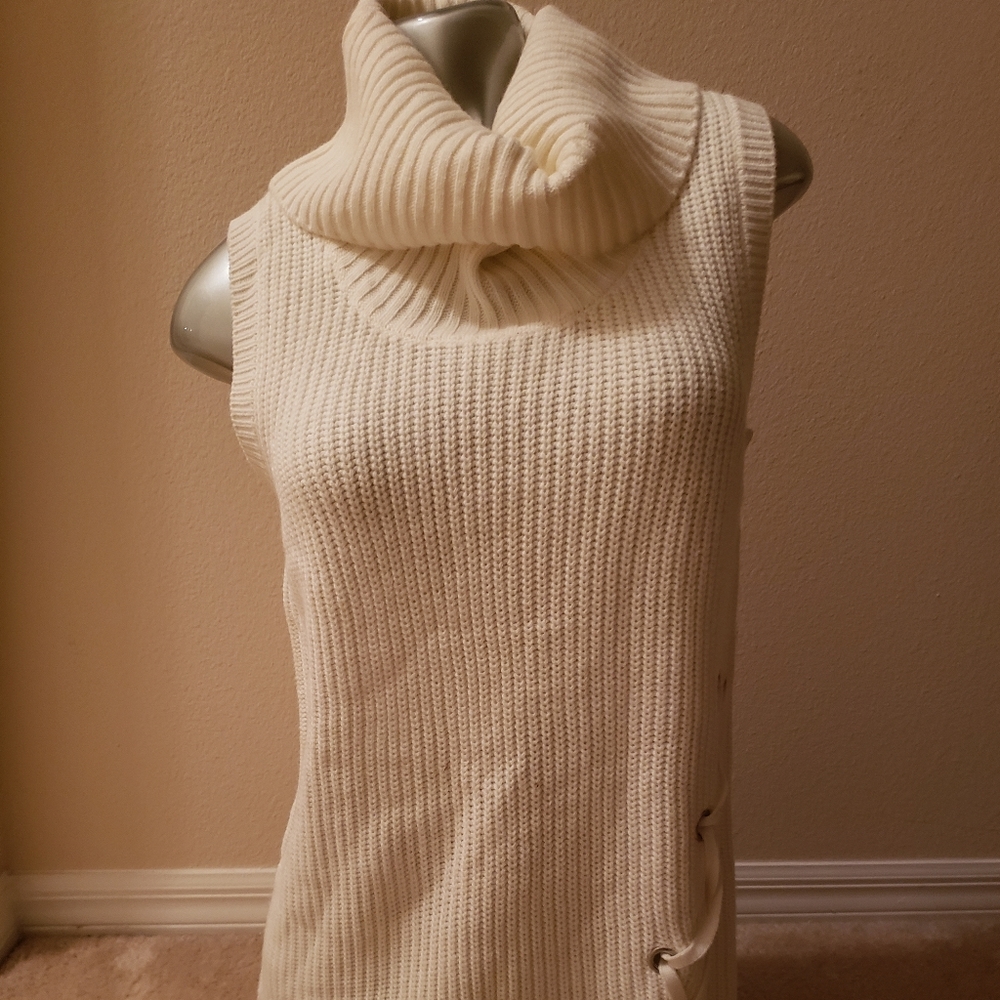 BCX Cream sleeveless cowl neck sweater